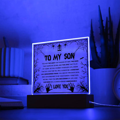 Son - Unwavering Force - Halloween Acrylic Square Plaque with LED Wooden Base