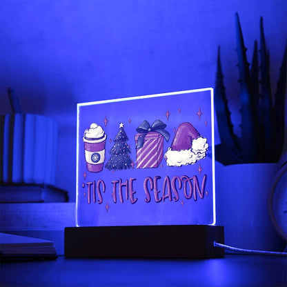 Tis The Season - Christmas Acrylic Plaque with Lighted LED Wooden Base