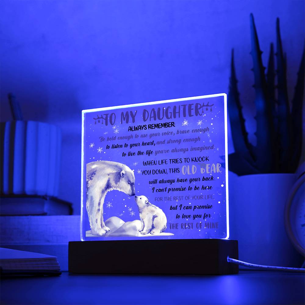 Daughter - This Old Bear Acrylic Square Plaque with LED Wooden Base