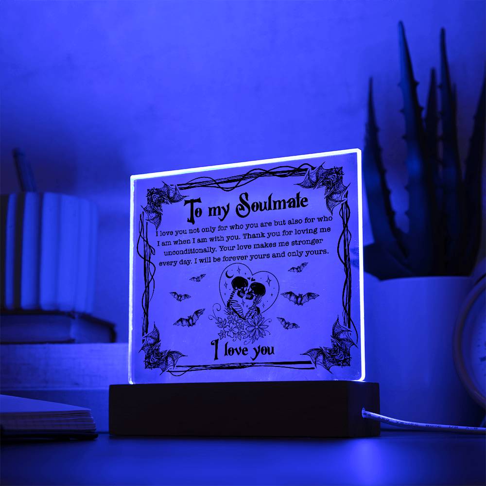 Soulmate - Forever Yours - Halloween Acrylic Square Plaque with LED Wooden Base