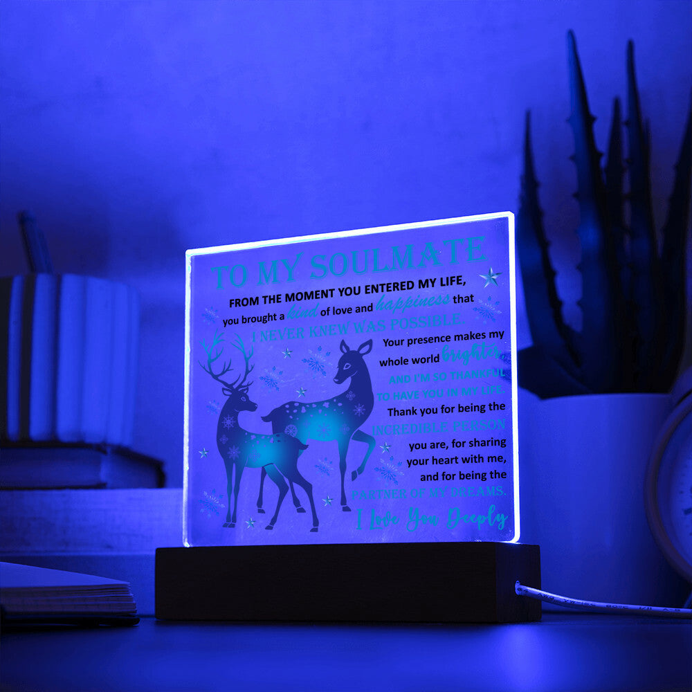 Soulmate - Partner Of Dreams Acrylic Plaque with LED Lighted Wooden Base