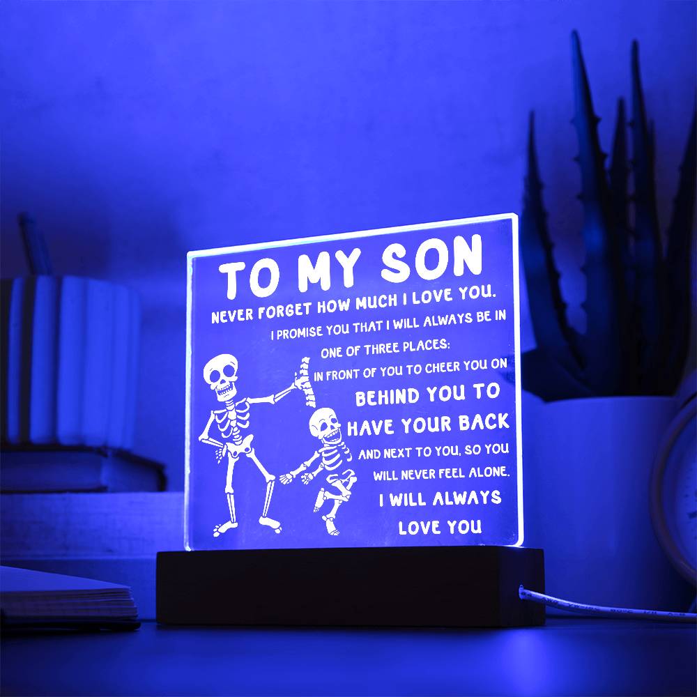 Son - Never Feel Alone Halloween Acrylic Square Plaque with LED Wooden Base