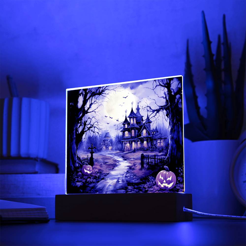 All Hallow's Haunt: Spooky Mansion Display Acrylic Plaque