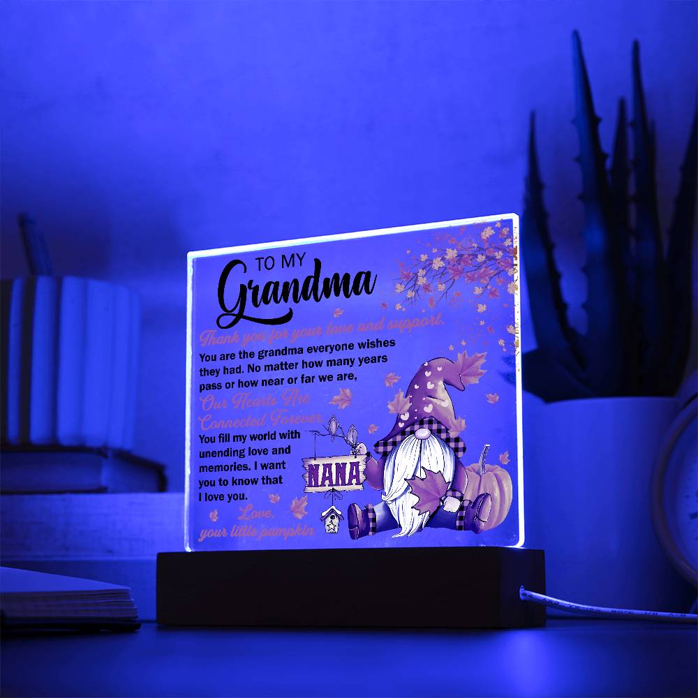 Grandma - Thank You for Your Love And Support Acrylic Square Plaque with LED Wooden Base