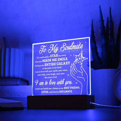 Soulmate Gift - Catch a Star Acrylic Plaque with Lighted LED Wooden Base