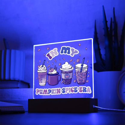 Pumpkin Spice Era Acrylic Square Plaque with LED Wooden Base