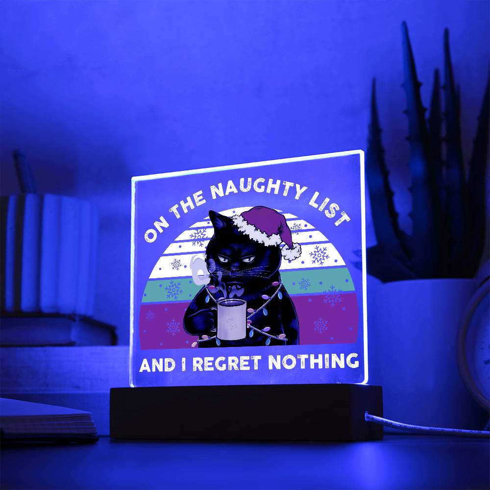 Christmas Santa's Naughty List Acrylic Square Plaque with LED Wooden Base