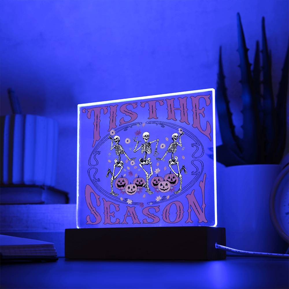 Halloween Decor - Tis The Season Acrylic Square Plaque with LED Wooden Base