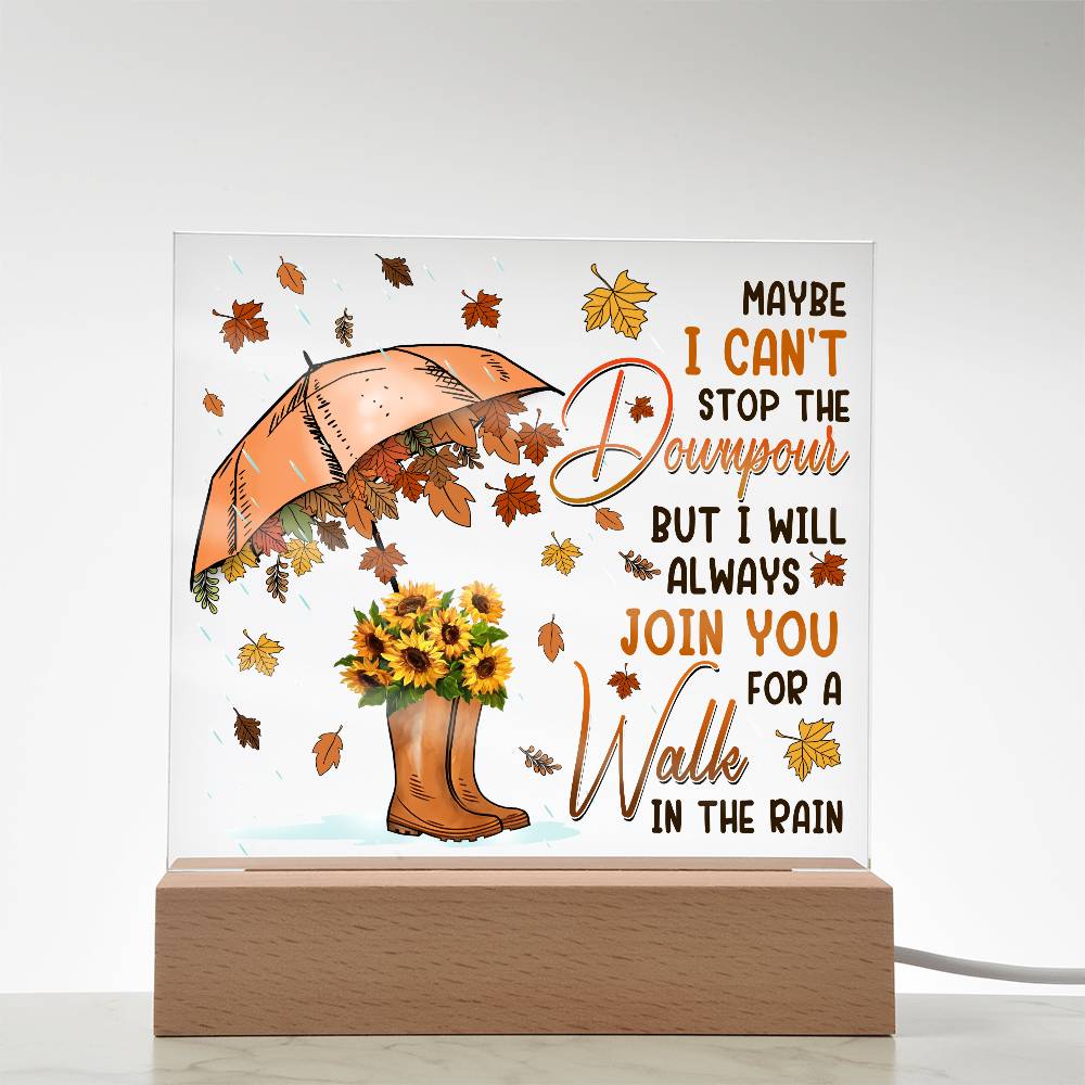 Best Friend Join You for a Walk in the Rain Acrylic Square Plaque with LED Wood Base