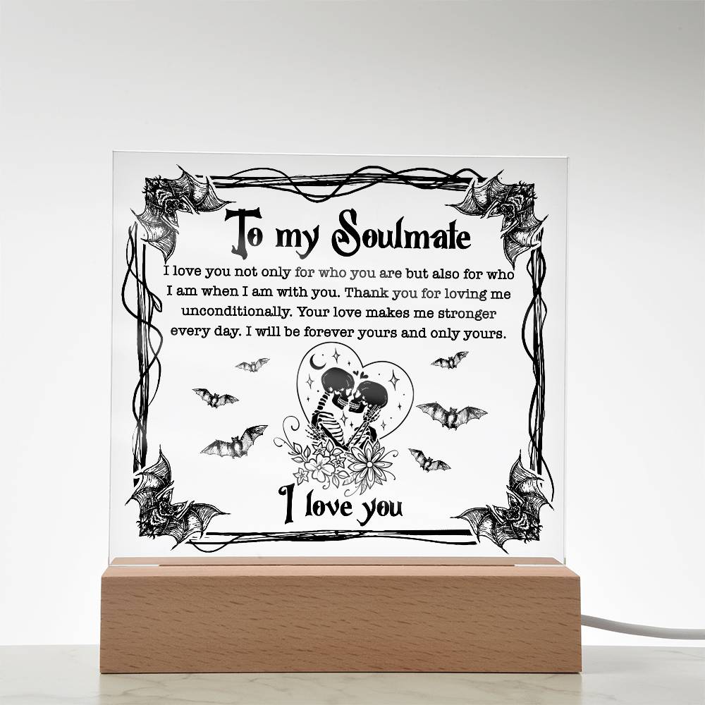 Soulmate - Forever Yours - Halloween Acrylic Square Plaque with LED Wooden Base