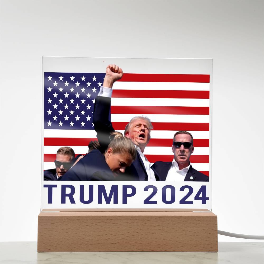 Trump 2024 Butler Rally Acrylic Plaque with LED Lighted Wooden Base