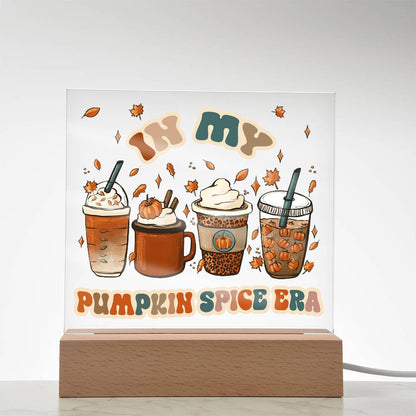 Pumpkin Spice Era Acrylic Square Plaque with LED Wooden Base