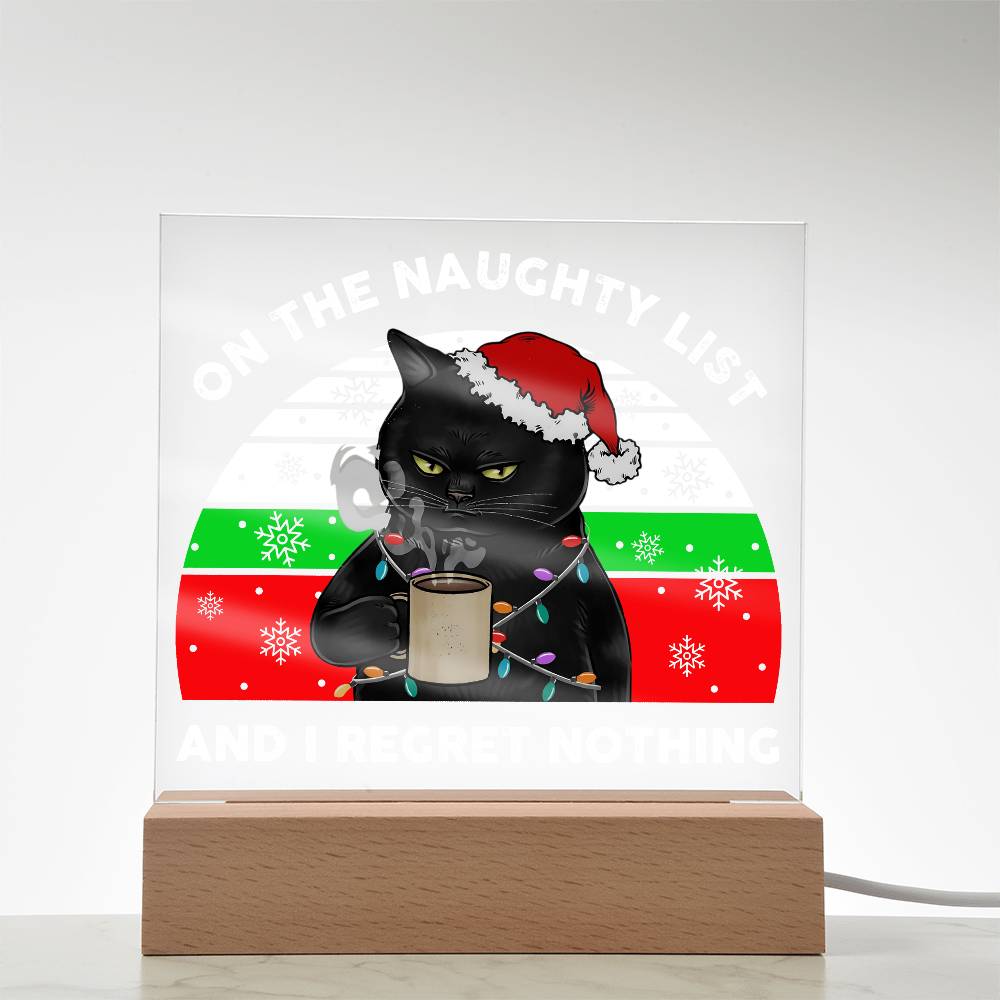 Christmas Santa's Naughty List Acrylic Square Plaque with LED Wooden Base