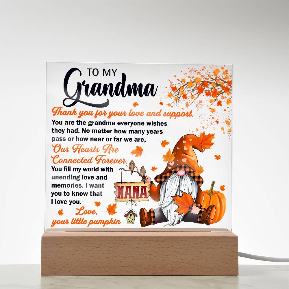 Grandma - Thank You for Your Love And Support Acrylic Square Plaque with LED Wooden Base