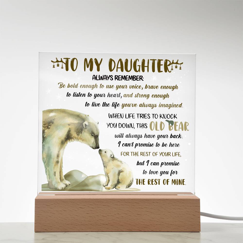 Daughter - This Old Bear Acrylic Square Plaque with LED Wooden Base