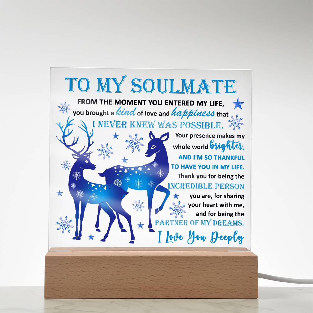 Soulmate - Partner Of Dreams Acrylic Plaque with LED Lighted Wooden Base