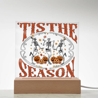 Halloween Decor - Tis The Season Acrylic Square Plaque with LED Wooden Base