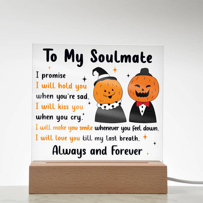 Soulmate - Love You Til My Last Breath Halloween Pumpkin with LED Lighted Wooden Base