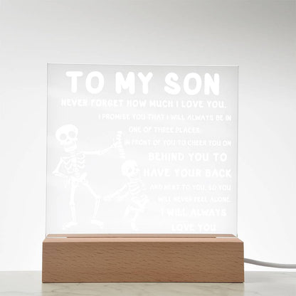 Son - Never Feel Alone Halloween Acrylic Square Plaque with LED Wooden Base