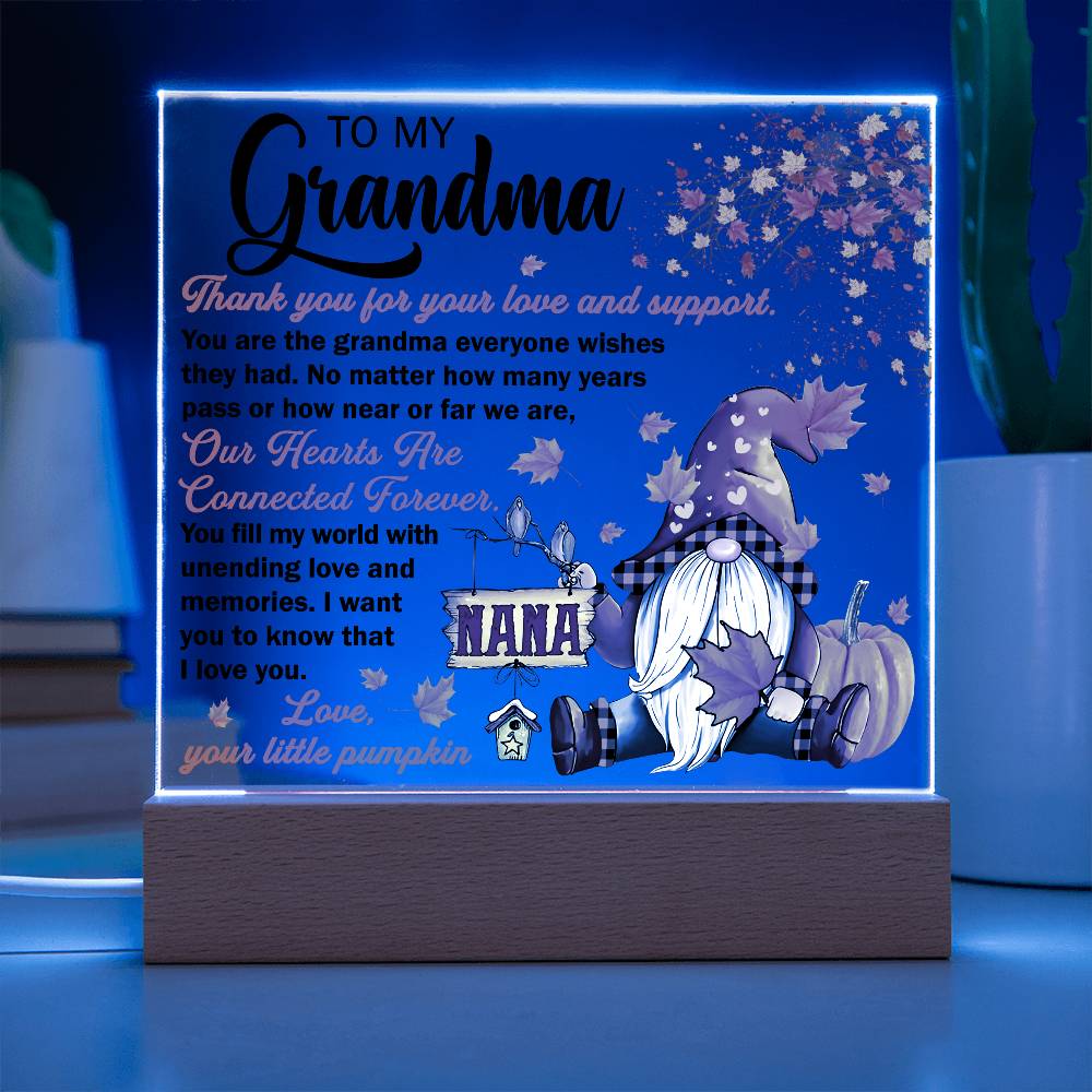 Grandma - Thank You for Your Love And Support Acrylic Square Plaque with LED Wooden Base