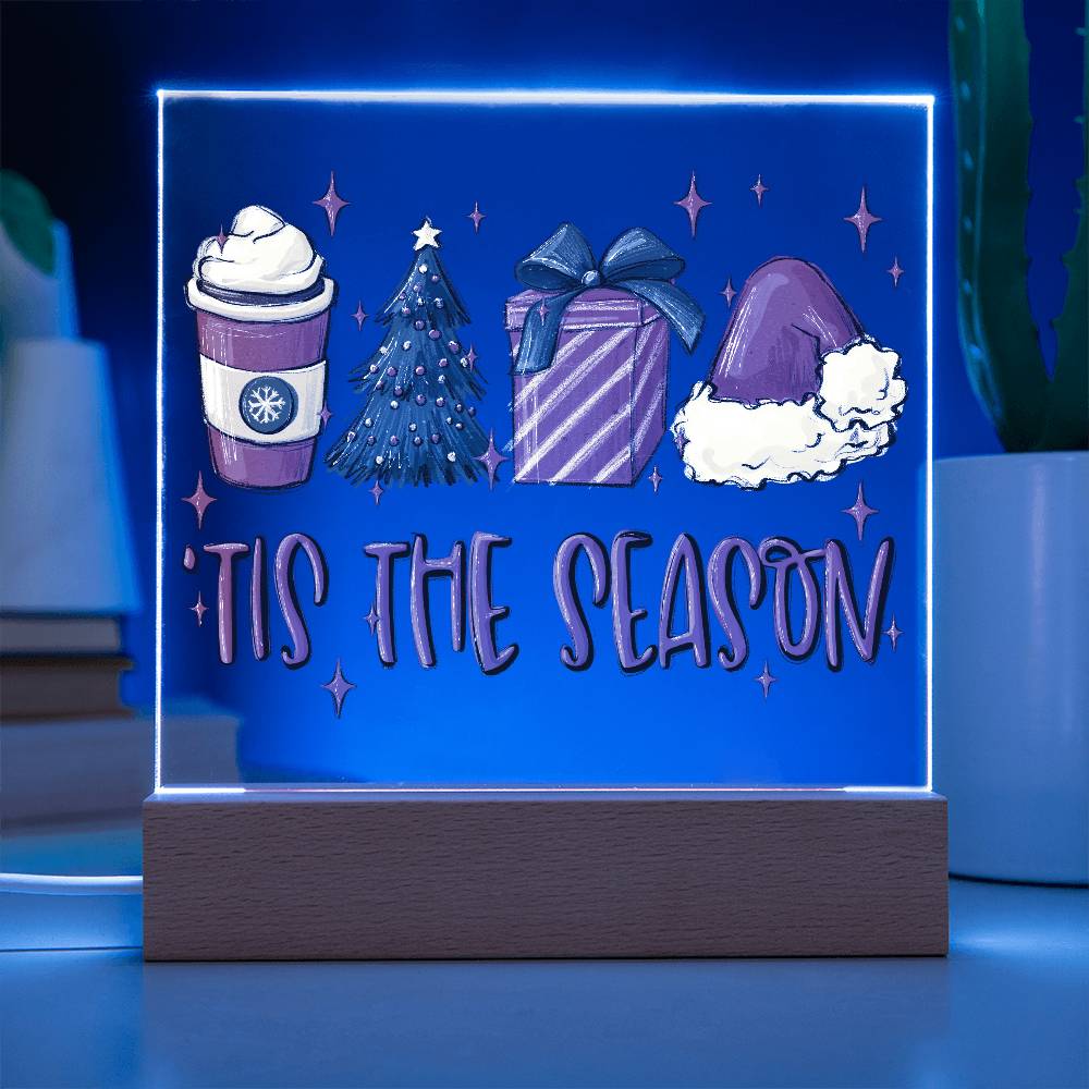 Tis The Season - Christmas Acrylic Plaque with Lighted LED Wooden Base