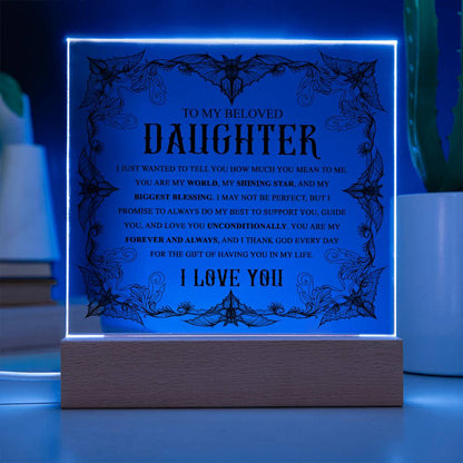 Daughter - Biggest Blessing Halloween Acrylic Square Plaque with LED Wooden Base