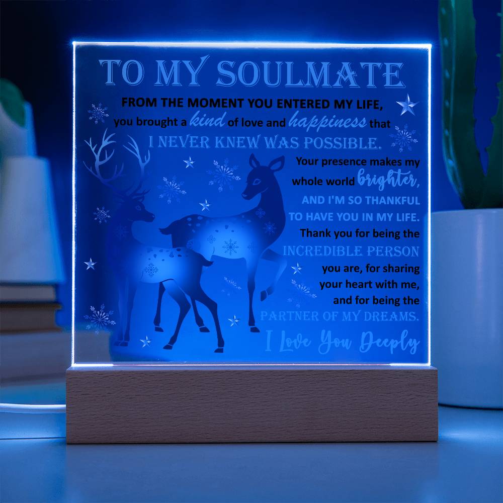 Soulmate - Partner Of Dreams Acrylic Plaque with LED Lighted Wooden Base