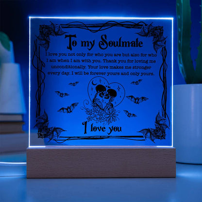 Soulmate - Forever Yours - Halloween Acrylic Square Plaque with LED Wooden Base