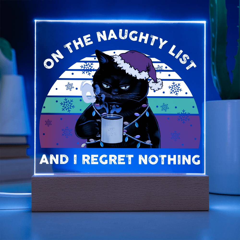 Christmas Santa's Naughty List Acrylic Square Plaque with LED Wooden Base