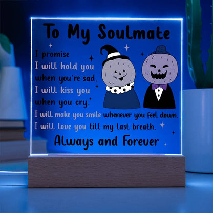 Soulmate - Love You Til My Last Breath Halloween Pumpkin with LED Lighted Wooden Base