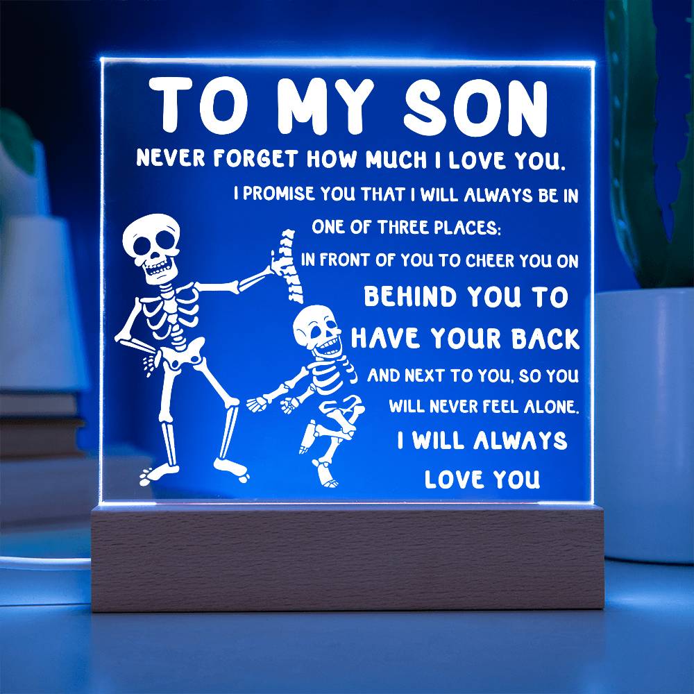 Son - Never Feel Alone Halloween Acrylic Square Plaque with LED Wooden Base