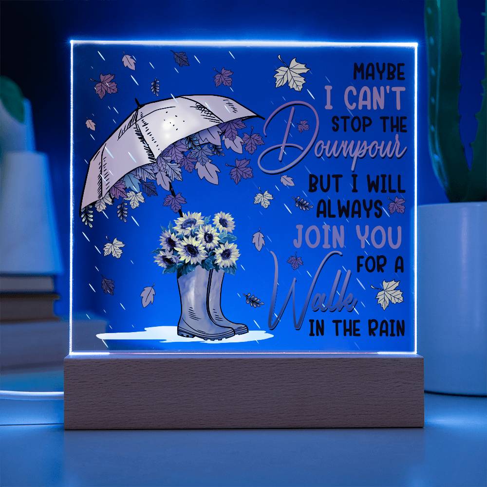 Best Friend Join You for a Walk in the Rain Acrylic Square Plaque with LED Wood Base