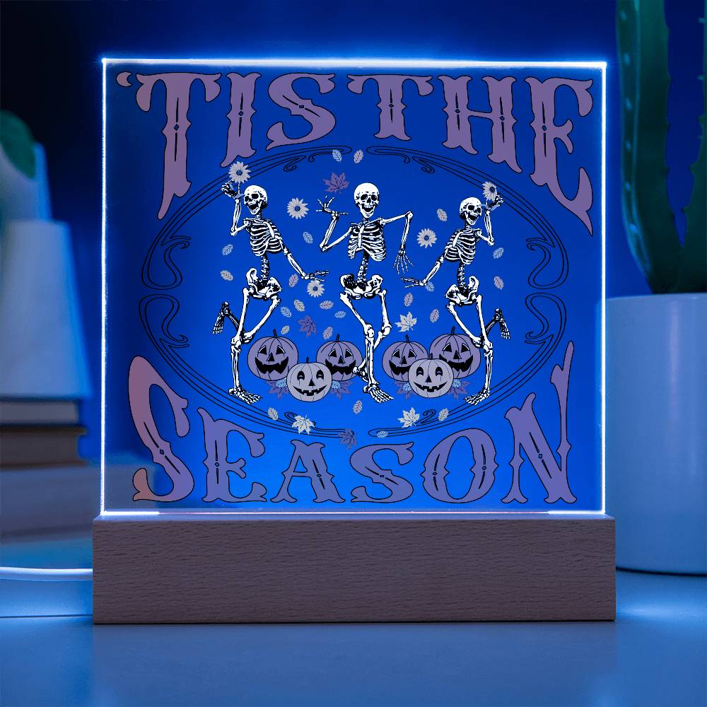 Halloween Decor - Tis The Season Acrylic Square Plaque with LED Wooden Base