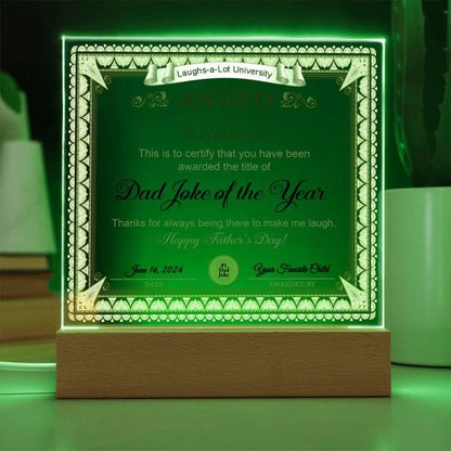 Gift for Dad Award of Excellence for Dad Joke of the Year Personalized Acrylic Plaque