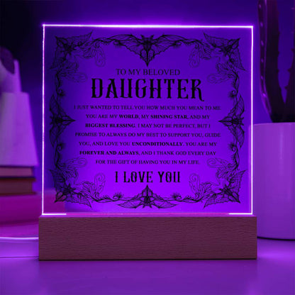 Daughter - Biggest Blessing Halloween Acrylic Square Plaque with LED Wooden Base