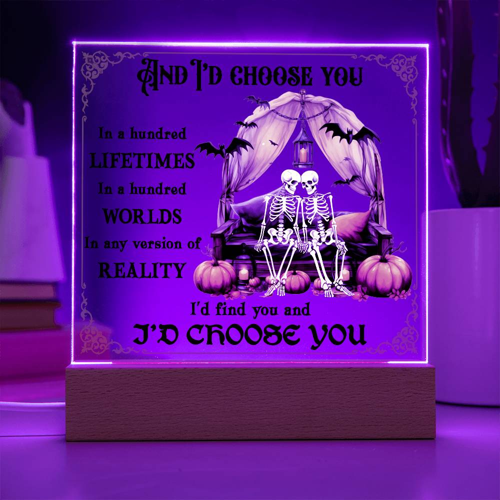 Halloween Decor - I Choose You Acrylic Square Plaque with LED Wooden Base