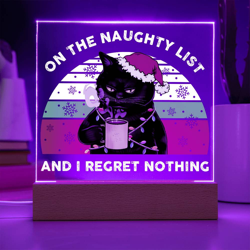 Christmas Santa's Naughty List Acrylic Square Plaque with LED Wooden Base