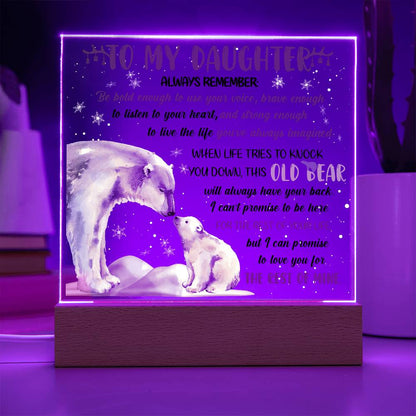 Daughter - This Old Bear Acrylic Square Plaque with LED Wooden Base