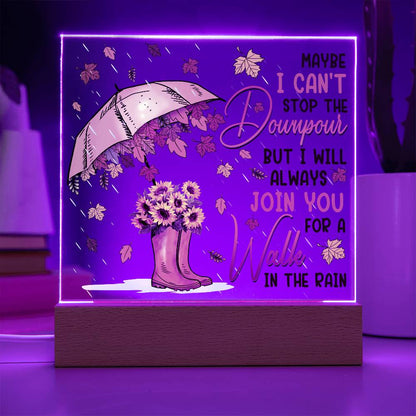 Best Friend Join You for a Walk in the Rain Acrylic Square Plaque with LED Wood Base