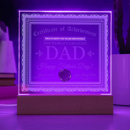 Dad Certificate of Achievement The World's Greatest Dad Happy Father's Day Personalized Acrylic Plaque