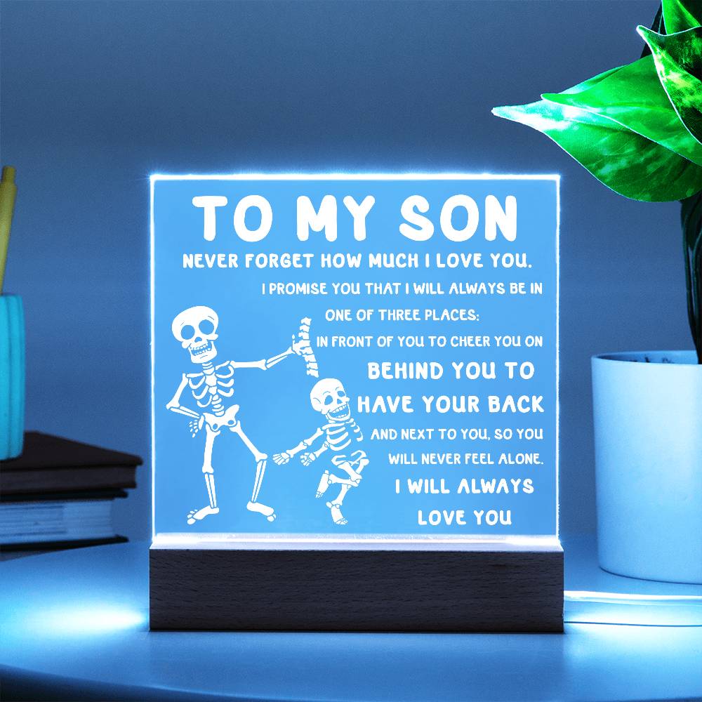 Son - Never Feel Alone Halloween Acrylic Square Plaque with LED Wooden Base