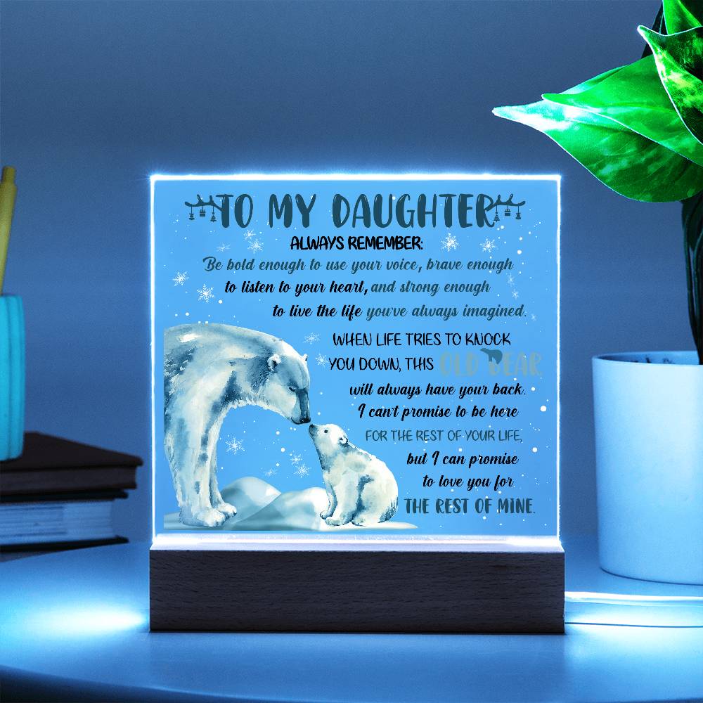 Daughter - This Old Bear Acrylic Square Plaque with LED Wooden Base