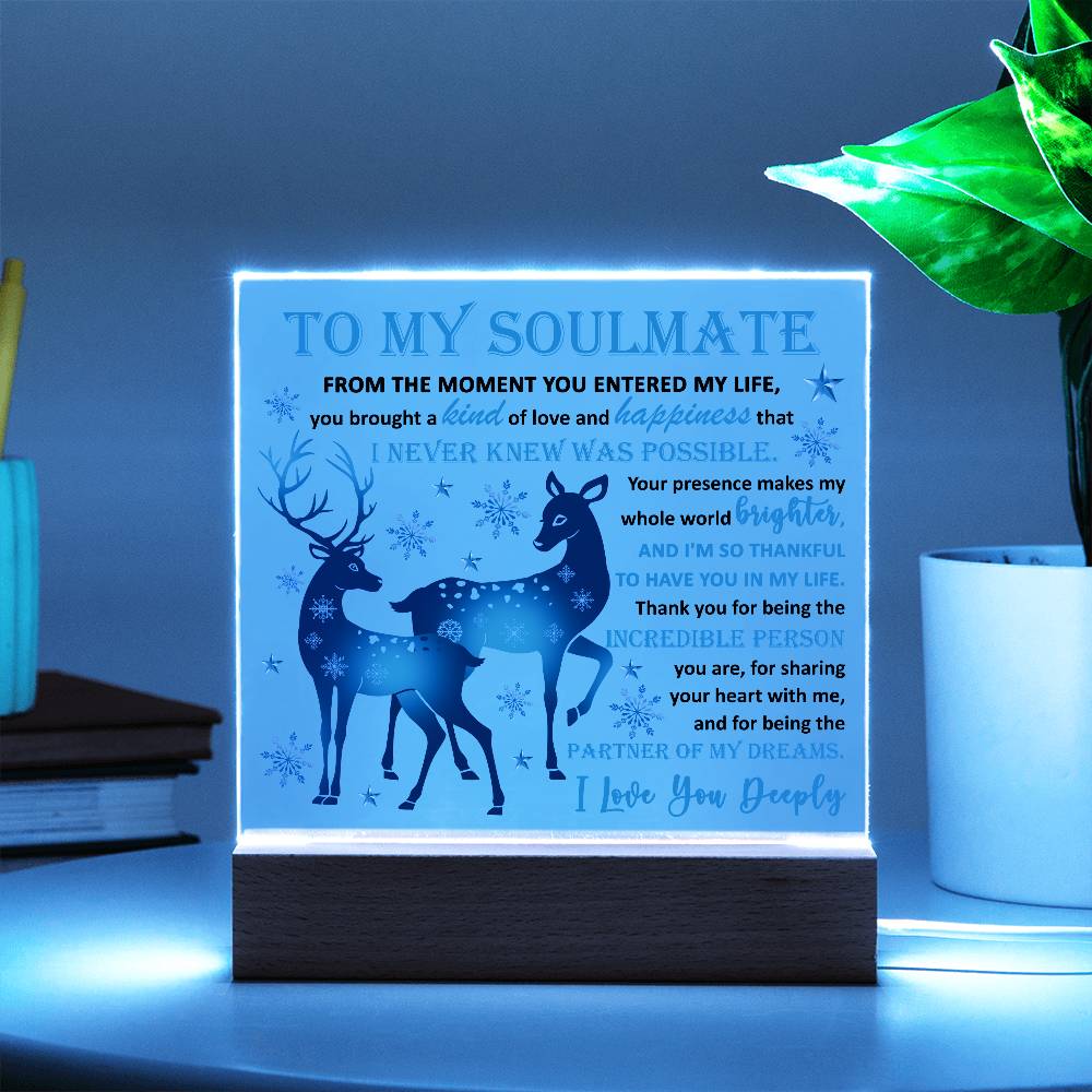 Soulmate - Partner Of Dreams Acrylic Plaque with LED Lighted Wooden Base