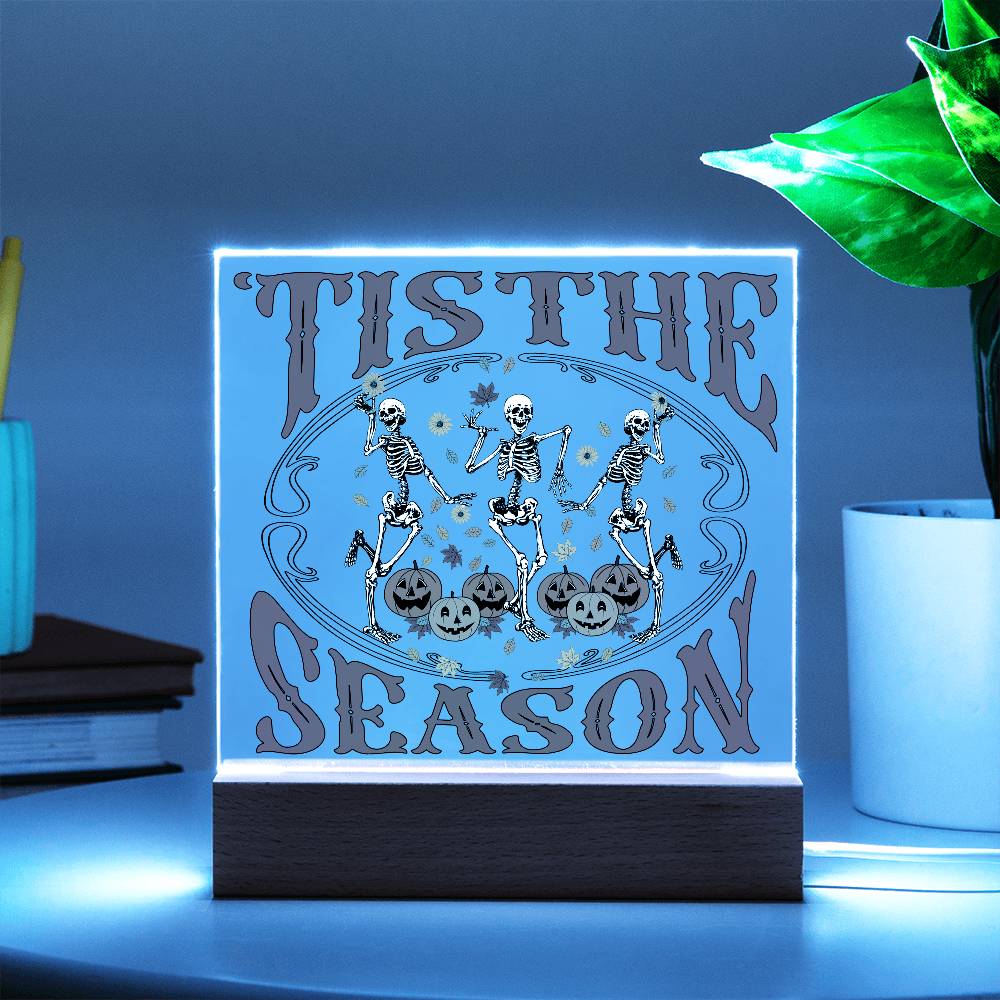 Halloween Decor - Tis The Season Acrylic Square Plaque with LED Wooden Base