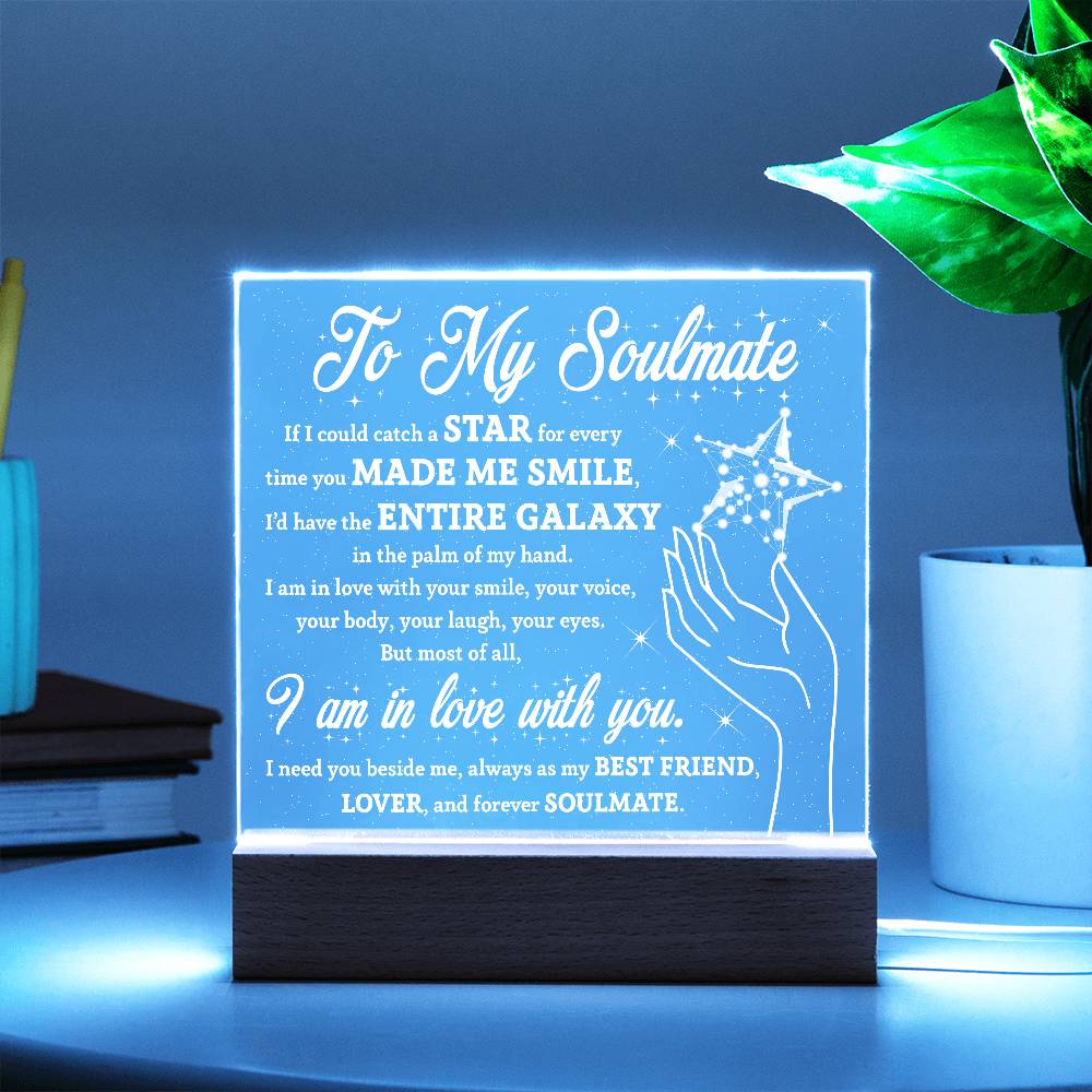 Soulmate Gift - Catch a Star Acrylic Plaque with Lighted LED Wooden Base