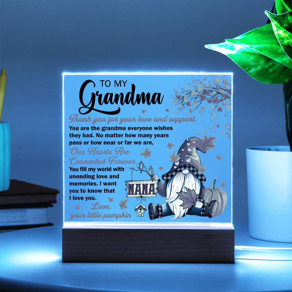 Grandma - Thank You for Your Love And Support Acrylic Square Plaque with LED Wooden Base