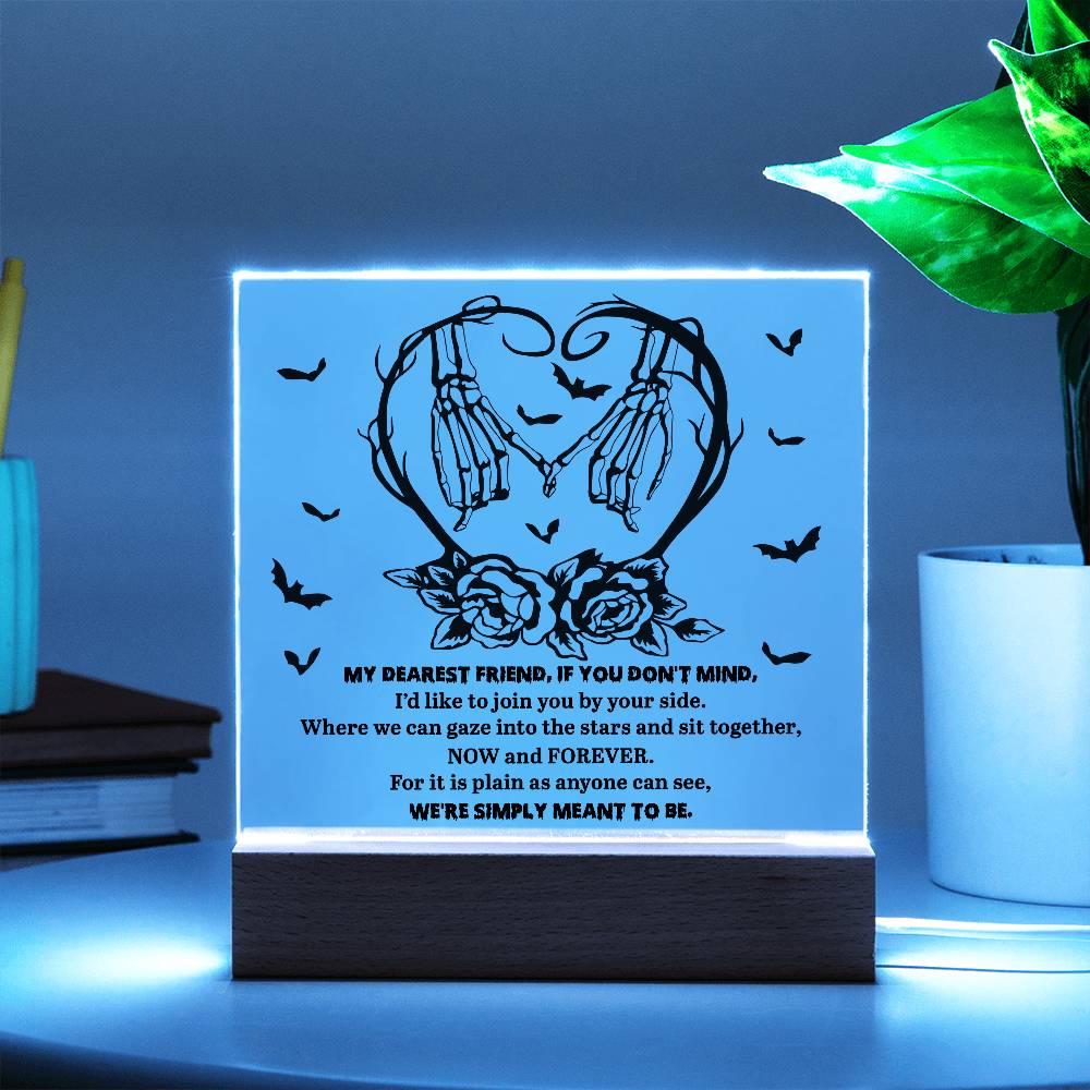 Soulmate Halloween - We Are Meant To Be - Acrylic Square Plaque with LED Wooden Base