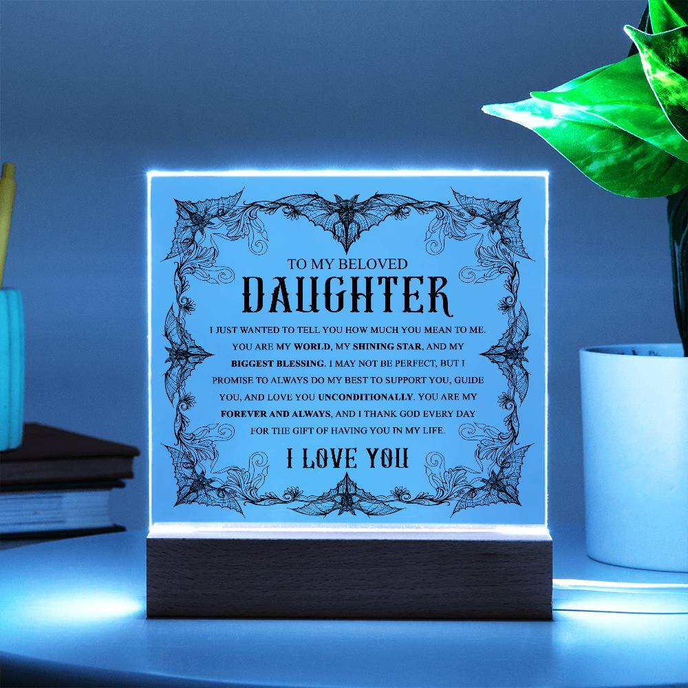 Daughter - Biggest Blessing Halloween Acrylic Square Plaque with LED Wooden Base