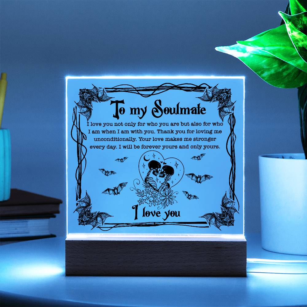 Soulmate - Forever Yours - Halloween Acrylic Square Plaque with LED Wooden Base