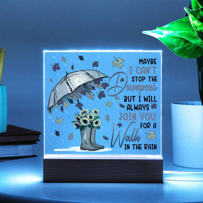 Best Friend Join You for a Walk in the Rain Acrylic Square Plaque with LED Wood Base